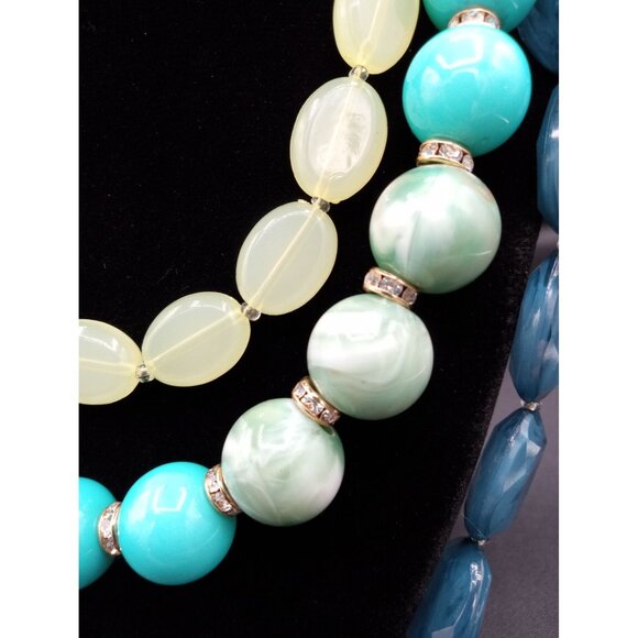 Chunky Beaded Statement Necklace Blue Green Simple Addiction Adjust 22 Inch - Picture 5 of 12